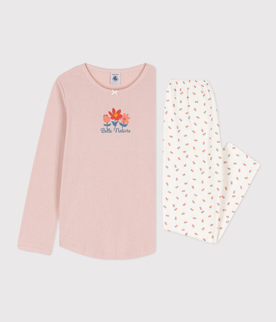 Pijama de algodón para niña rosa SALINE/blanco MULTICO