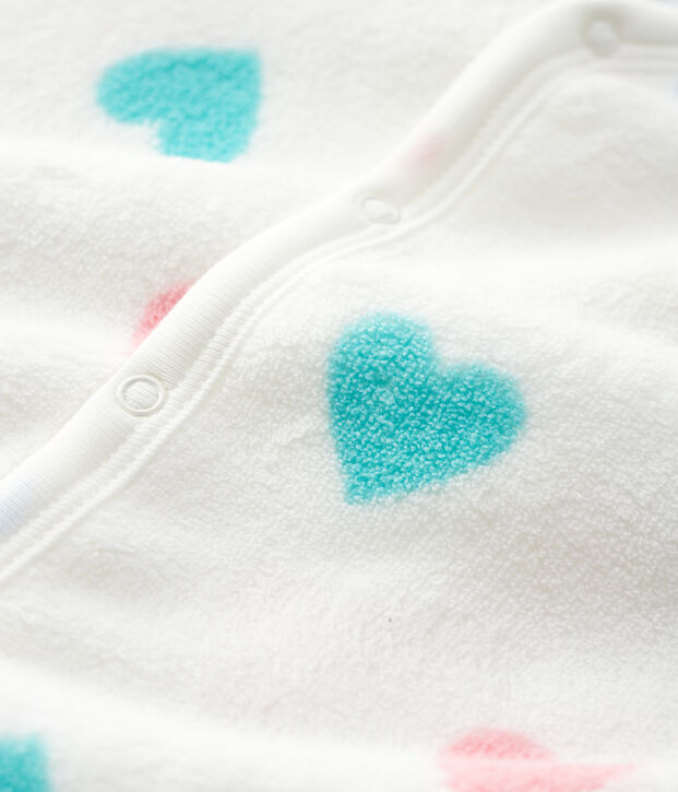 Mono pijama con corazones de beb&eacute; de tejido polar blanco/multicolor