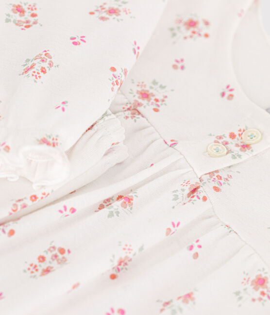 Pijama de algodón infantil con estampado de flores blanco MARSHMALLOW/blanco MULTICO