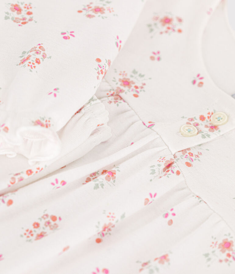 Pijama de algod&oacute;n infantil con estampado de flores blanco/multicolor