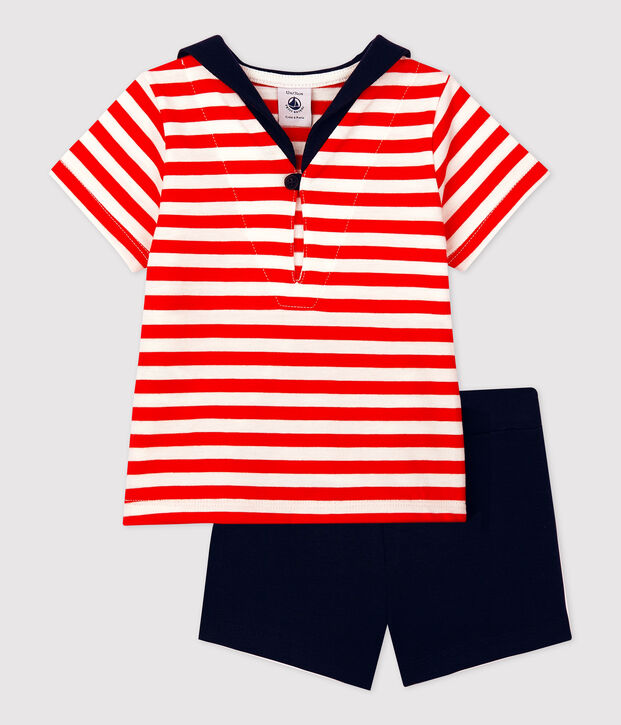 Conjunto de dos piezas de estilo marinero para beb&eacute; rojo/multicolor