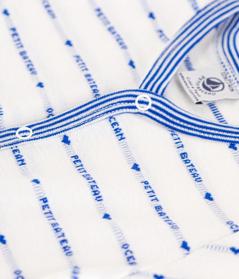 Mono corto jacquard de algod&oacute;n para beb&eacute; blanco/azul