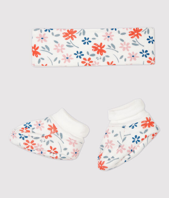 Juego de diadema y patucos de flores de bebé niña de algodón orgánico variante 1