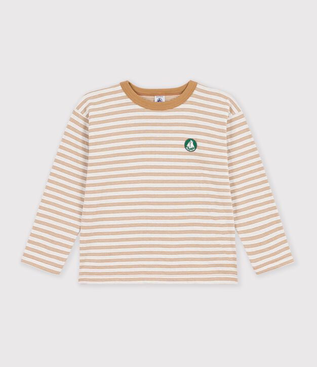 Camiseta infantil de manga larga a rayas beige/crudo/beige