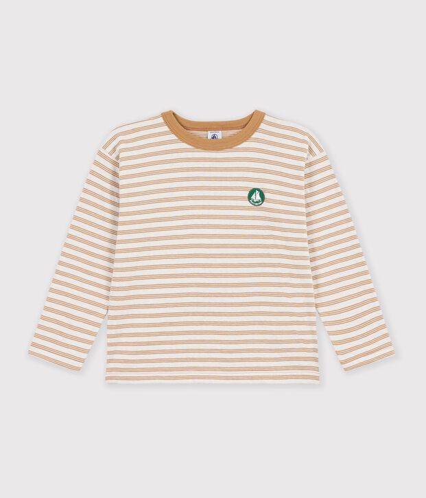 Camiseta infantil de manga larga a rayas beige/crudo/beige