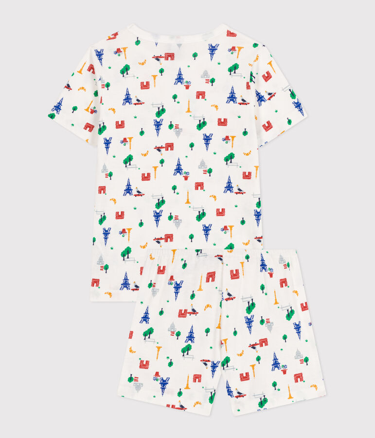 Pijama infantil corto de algod&oacute;n con estampado de Par&iacute;s blanco MARSHMALLOW/blanco MULTICO