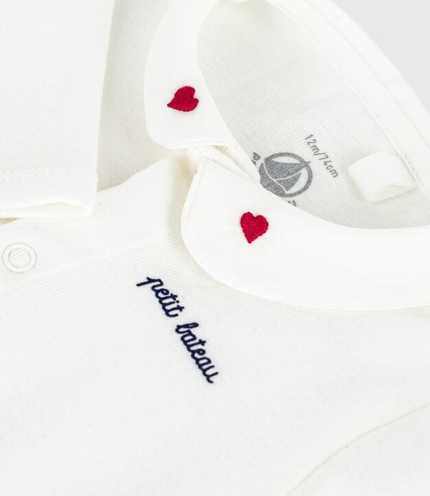 Body para beb&eacute; de algod&oacute;n liso con cuello bordado blanco/rojo