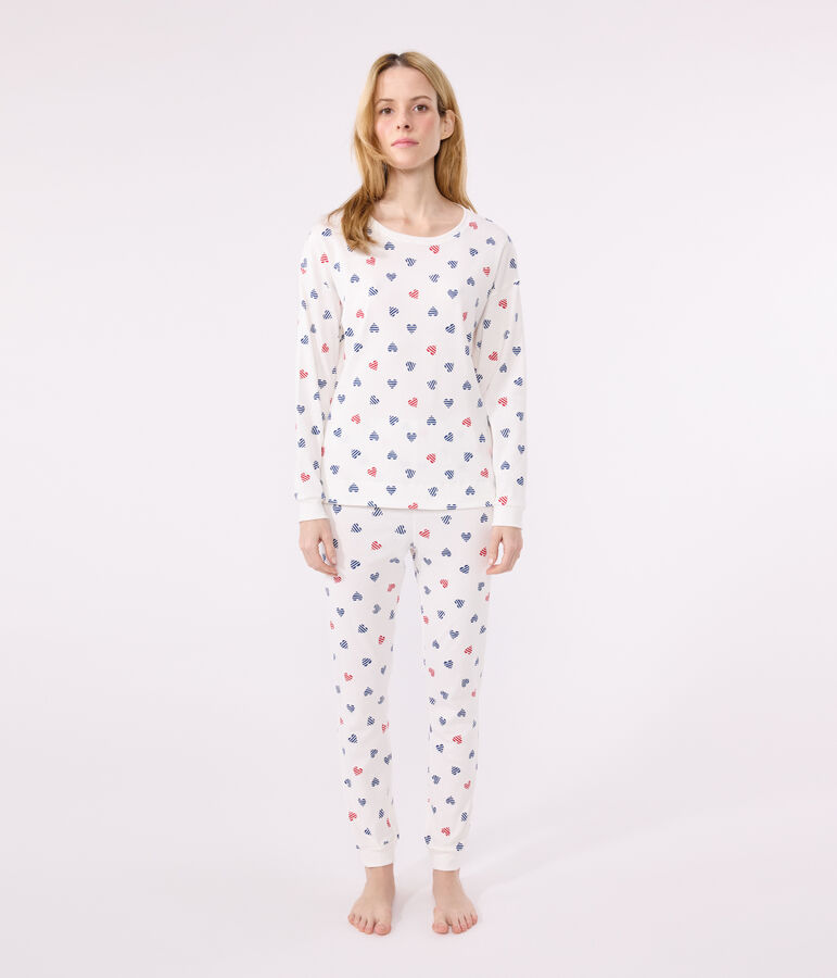 Pijama de algod&oacute;n con estampado de corazones para mujer blanco/multicolor