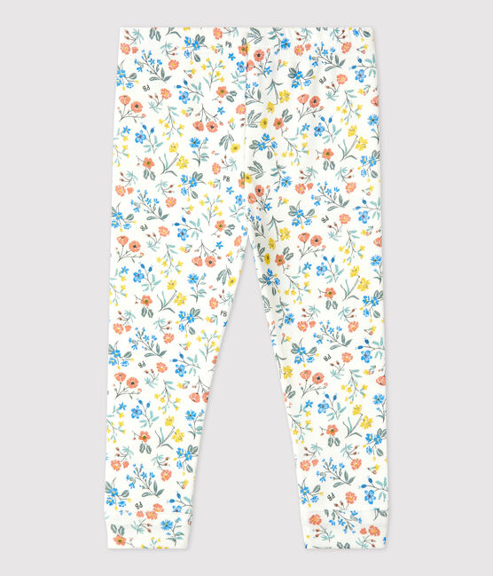 «Leggings» con estampado de flores de algodón para bebé blanco MARSHMALLOW/blanco MULTICO