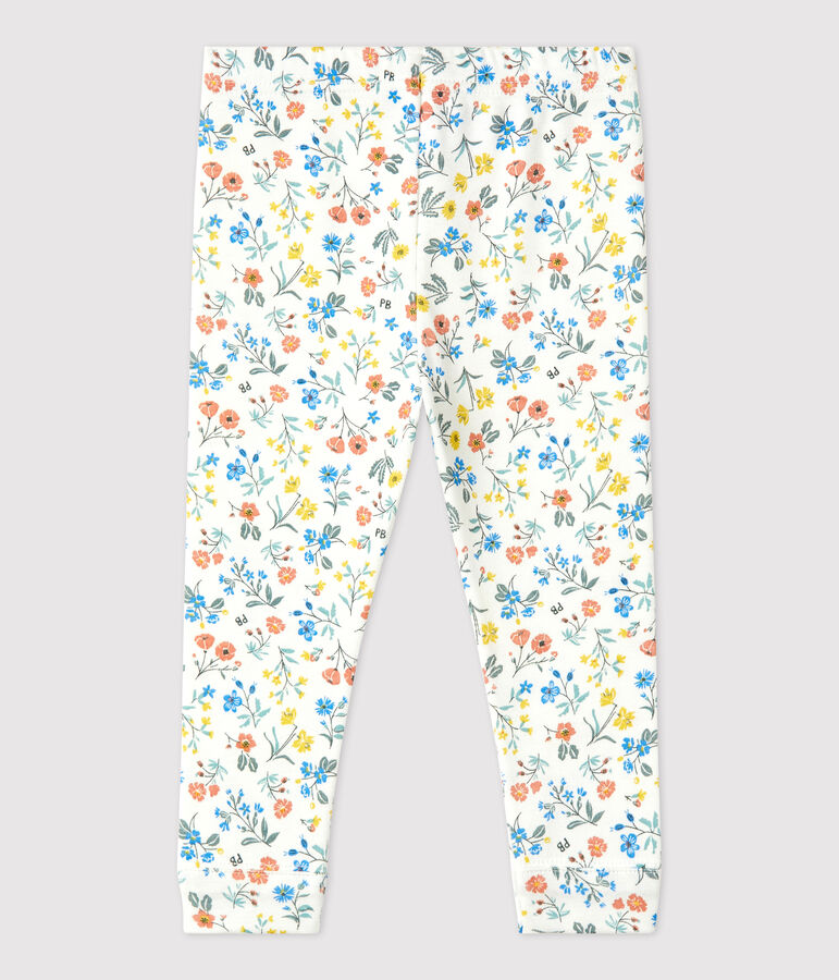Leggings con estampado de flores de algod&oacute;n para beb&eacute; blanco MARSHMALLOW/blanco MULTICO