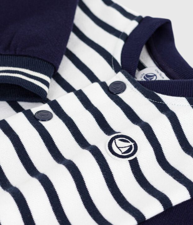Mono largo de algod&oacute;n con estampado de rayas marineras para beb&eacute; blanco/azul