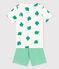 Pijama corto de algodón orgánico con motivo de hojas de palmera para niño blanco MARSHMALLOW/verde GAZON