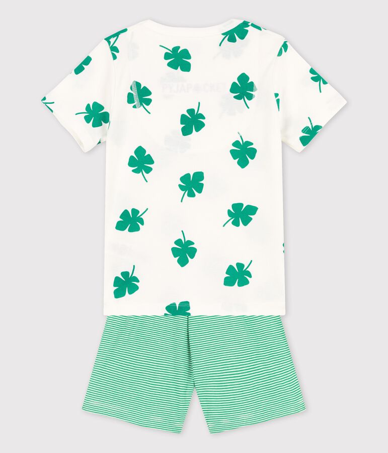 Pijama corto de algod&oacute;n org&aacute;nico con motivo de hojas de palmera para ni&ntilde;o blanco/verde