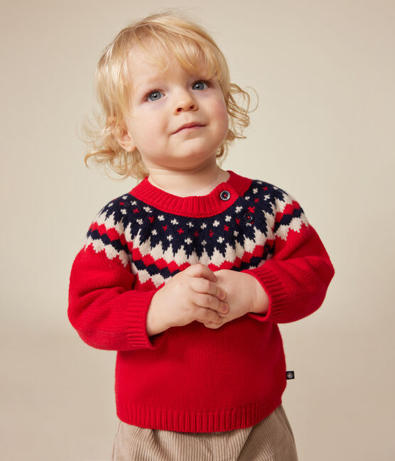 Jersey de punto tricotado con lana para bebé rojo STOP/ MULTICO