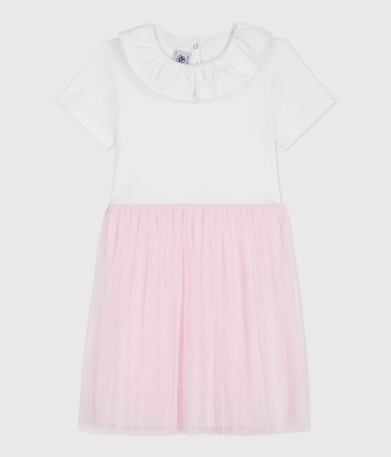 Vestido infantil de algodón y tul de manga corta con estampado de corazones rosa ECUME/ BARELY