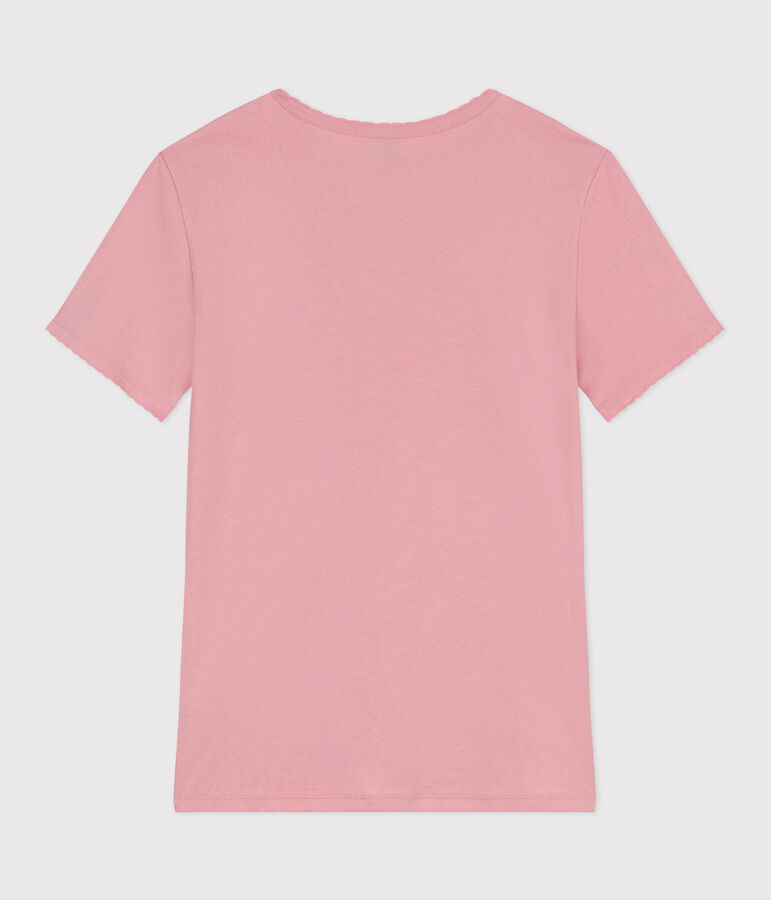 Camiseta lisa Ic&oacute;nica de algod&oacute;n con punto cocotte para mujer rosa