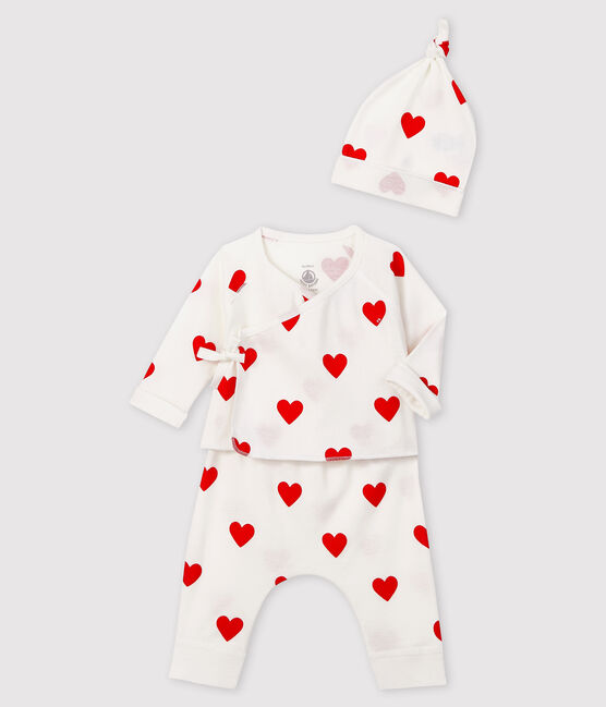 Conjunto de regalo de corazones rojos de bebé de algodón ecológico blanco MARSHMALLOW/rojo TERKUIT