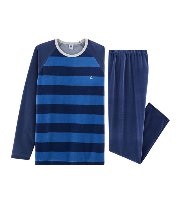 Pijama de terciopelo para ni&ntilde;o azul/azul