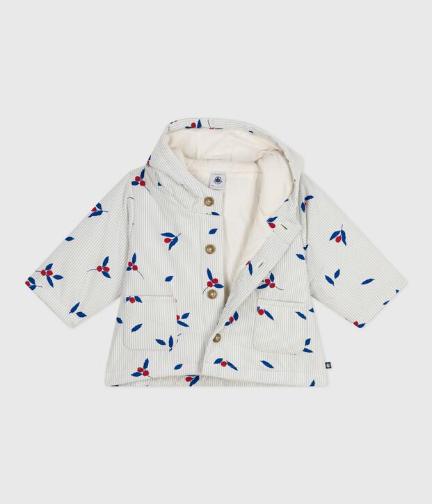 Abrigo de popelina enguatada con capucha y estampado de fruto para beb&eacute; azul/multicolor