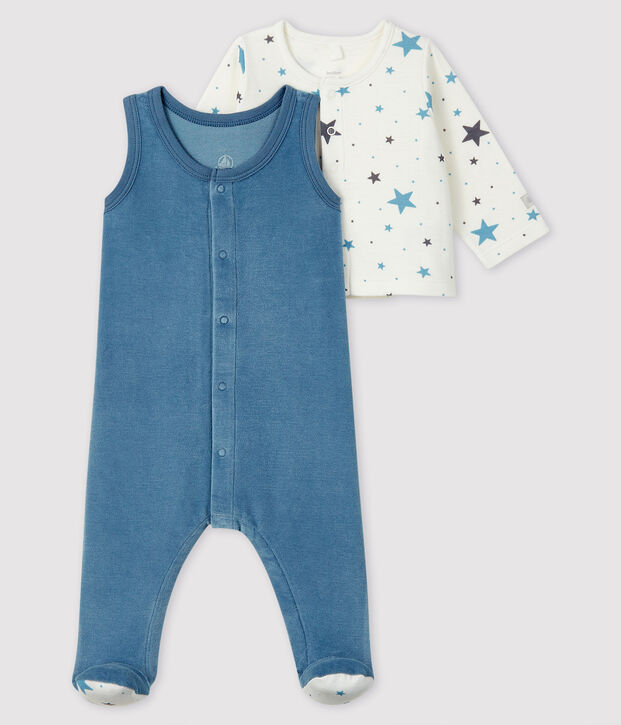 Conjunto de terciopelo con estrellas azules de 2 piezas para beb&eacute; gris/multicolor