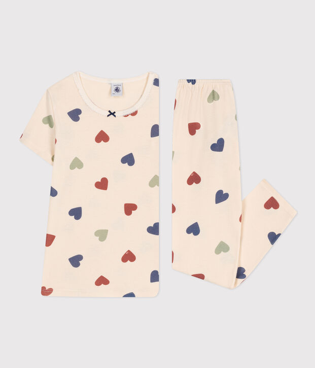 Pijama infantil de algod&oacute;n con estampado de coraz&oacute;n crudo/multicolor