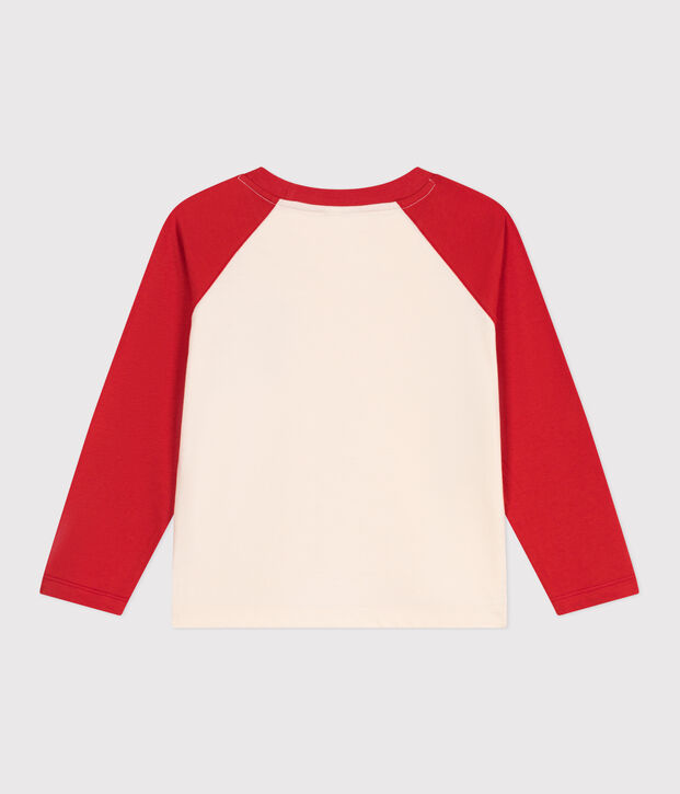 Camiseta infantil de algod&oacute;n de manga larga colorblock rojo/rojo