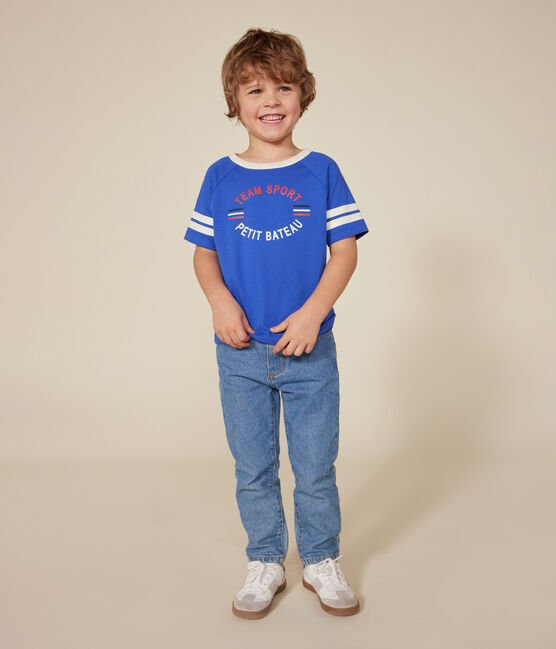 Camiseta de manga corta de punto fino para niño azul CALVIN