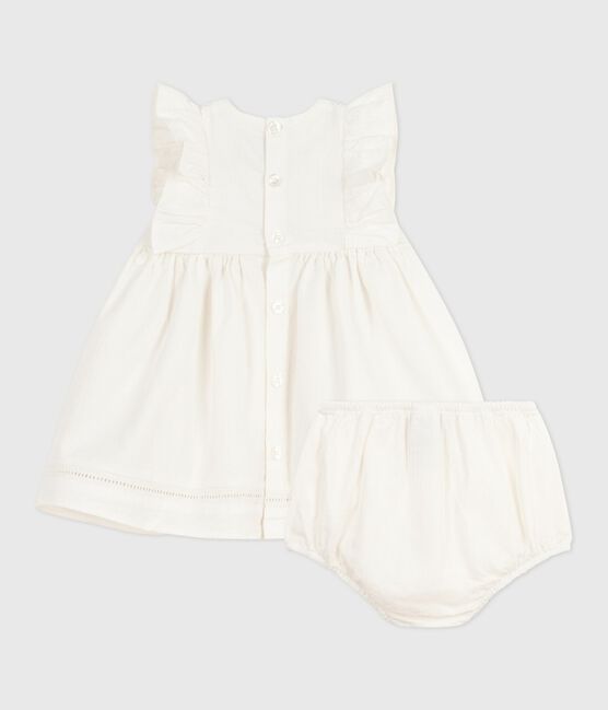 Vestido liso y bordado de algodón sin mangas y pololo para bebé blanco ECUME