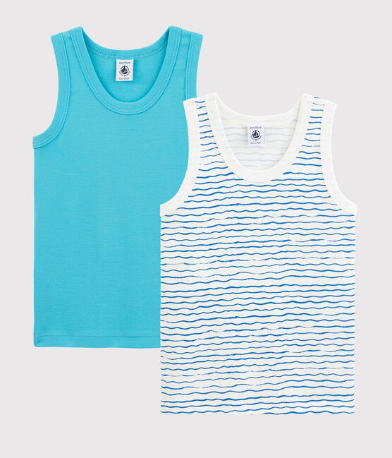Lote de 2 camisetas de tirantes con estampado de océano azul de niño variante 1