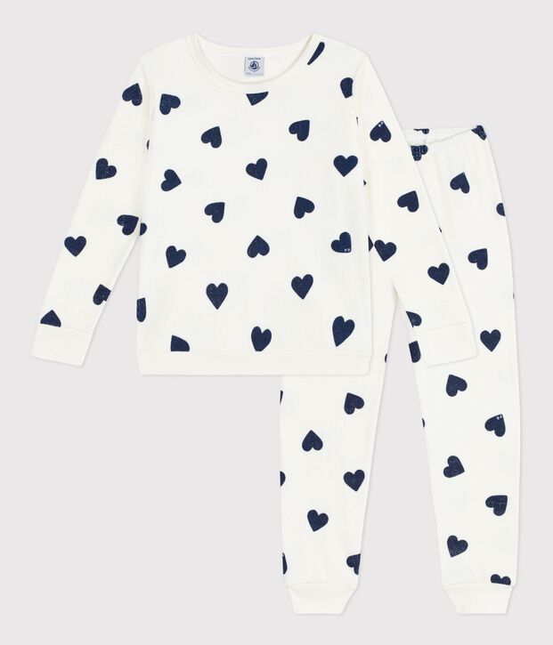 Pijama infantil de rizo de algod&oacute;n con estampado de corazones azul/azul