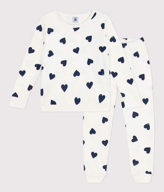 Pijama infantil de rizo de algodón con estampado de corazones azul MILK/ SOIR