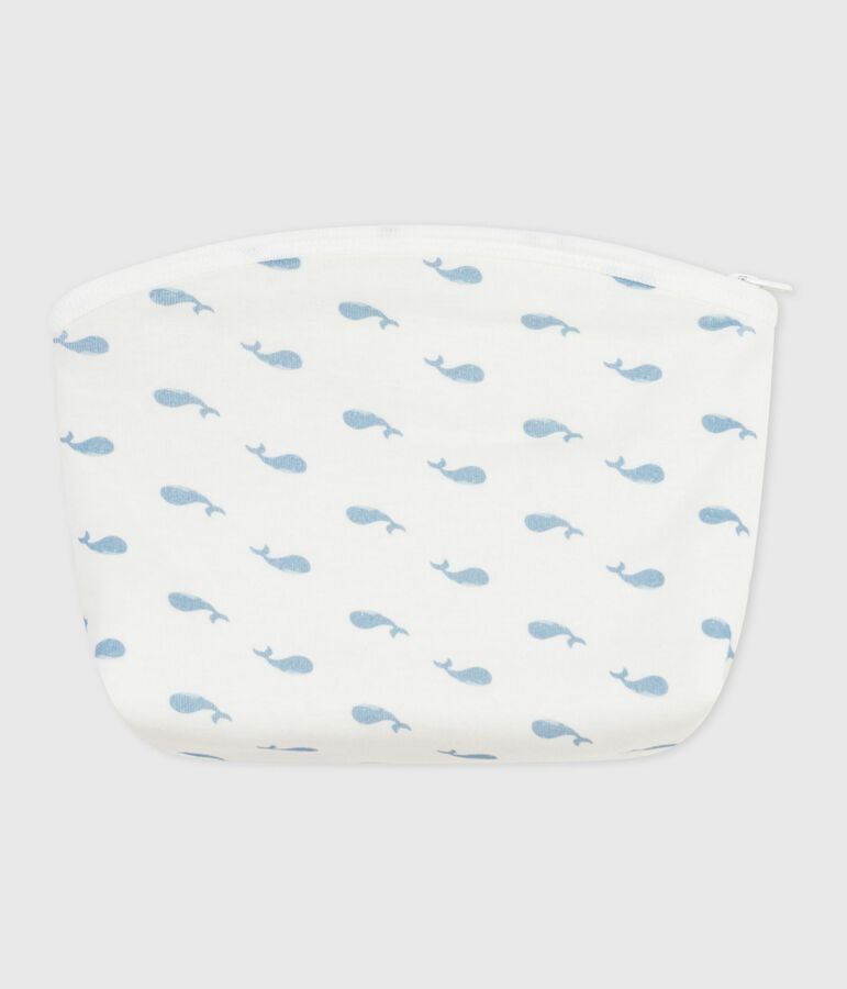 Bolsa de mano de algod&oacute;n con estampado de ballenas para beb&eacute; blanco/azul