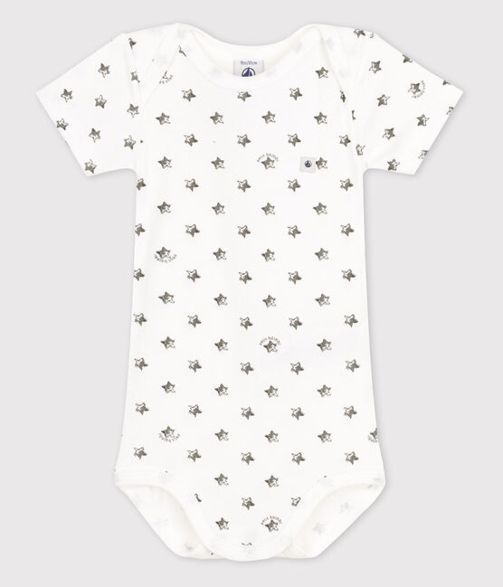 Bodi de manga corta para bebé blanco ECUME/gris ORAGE/ MEDIEVAL