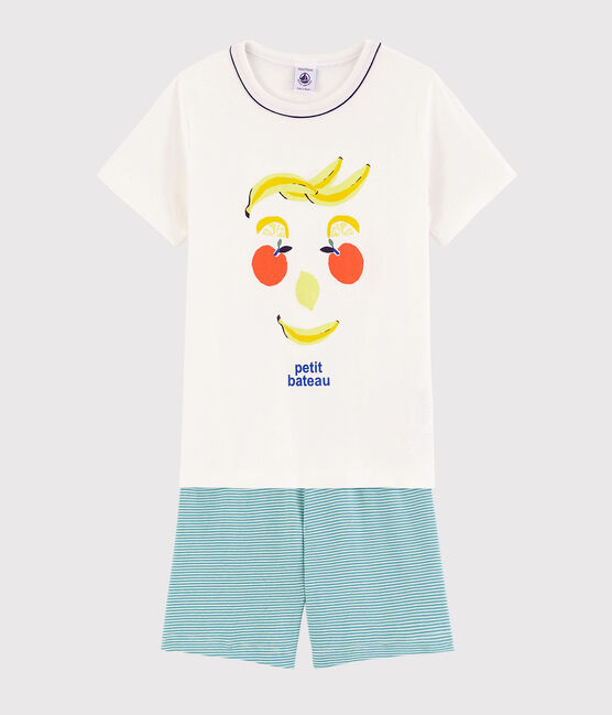 Pijama corto con estampado de frutas de algodón de niño blanco MARSHMALLOW/blanco MULTICO