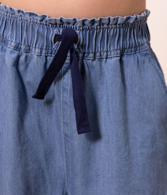 Pantalón ancho de tejido vaquero ligero para niña azul DENIM CLAIR