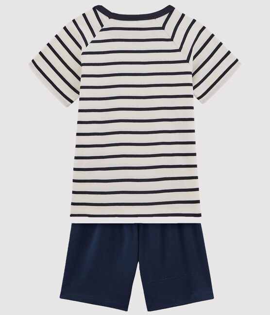 Pijama corto marinera de niño de algodón blanco MARSHMALLOW/azul SMOKING