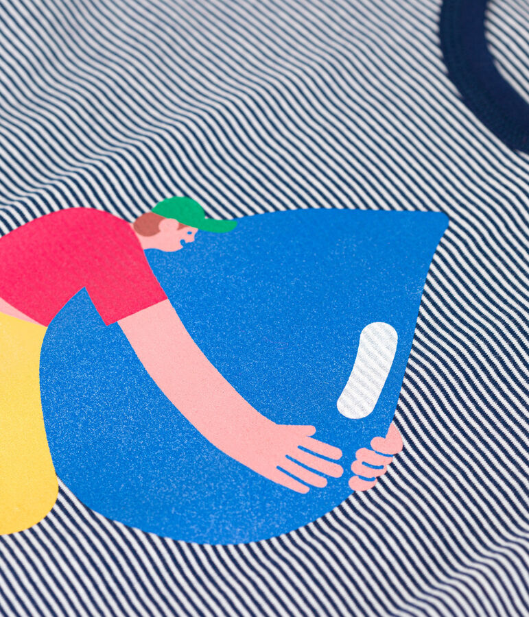 Camiseta de ni&ntilde;o Petit Bateau x Water Family azul MEDIEVAL/blanco MARSHMALLOW