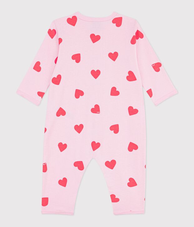 Pijama sin pies de algod&oacute;n con estampado de corazones para beb&eacute; rosa/naranja