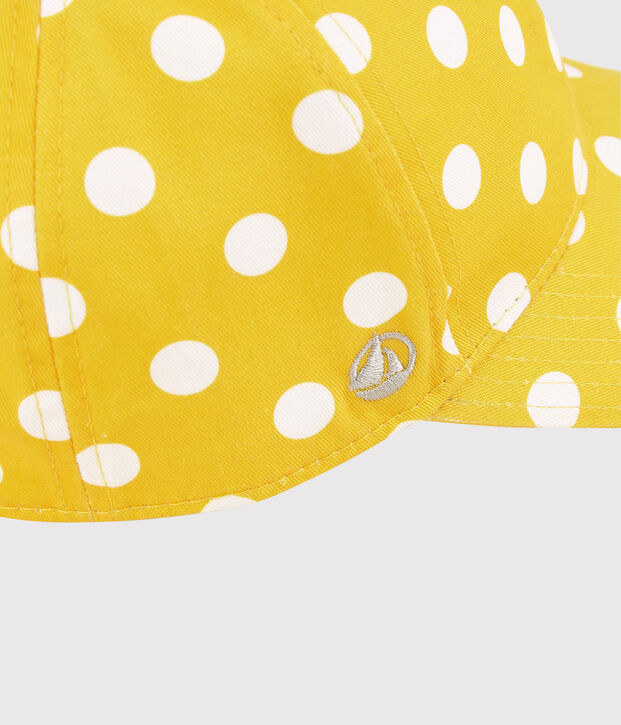 Gorra con estampado de lunares de ni&ntilde;a amarillo/blanco