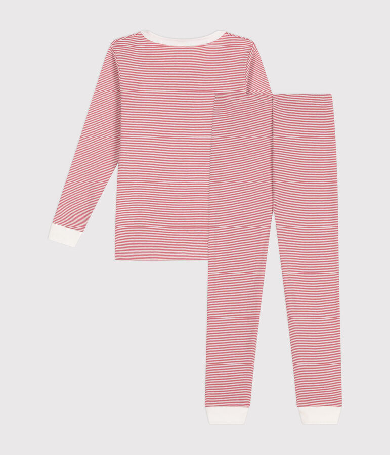 Pijama infantil ajustado de algod&oacute;n a rayas rosa/blanco