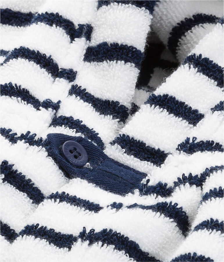 Capa de ba&ntilde;o a rayas de rizo de beb&eacute; blanco/azul