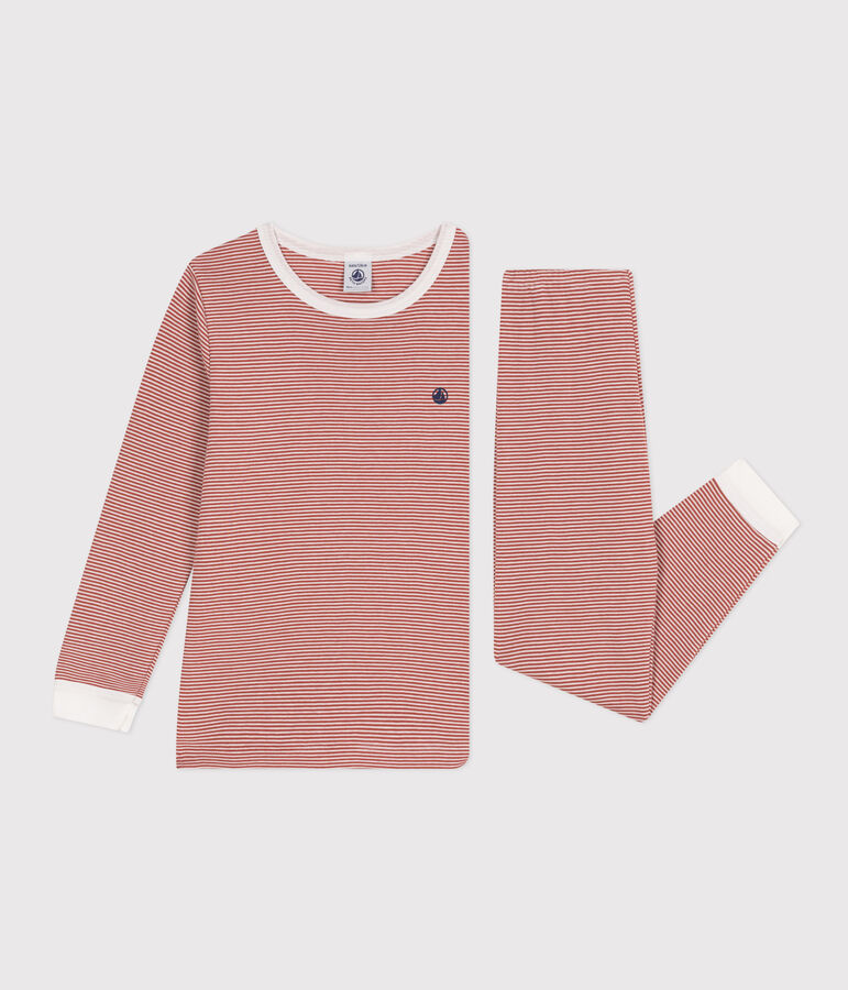 Pijama infantil de algod&oacute;n a rayas marron/blanco