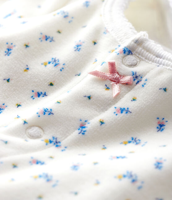 Bodyjama de terciopelo con estampado de flores para bebé niña blanco MARSHMALLOW/blanco MULTICO