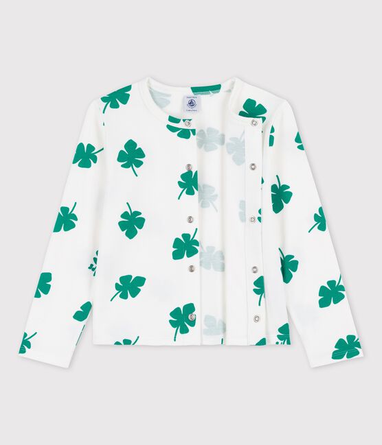Cárdigan estampado de muletón de niña blanco MARSHMALLOW/verde GAZON