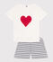 Pijama corto de algodón con estampado de corazones para mujer blanco MARSHMALLOW/azul SMOKING
