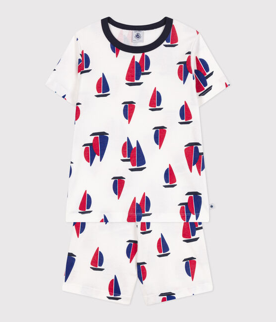 Pijama corto infantil de algodón con estampado de barcos blanco MARSHMALLOW/blanco MULTICO