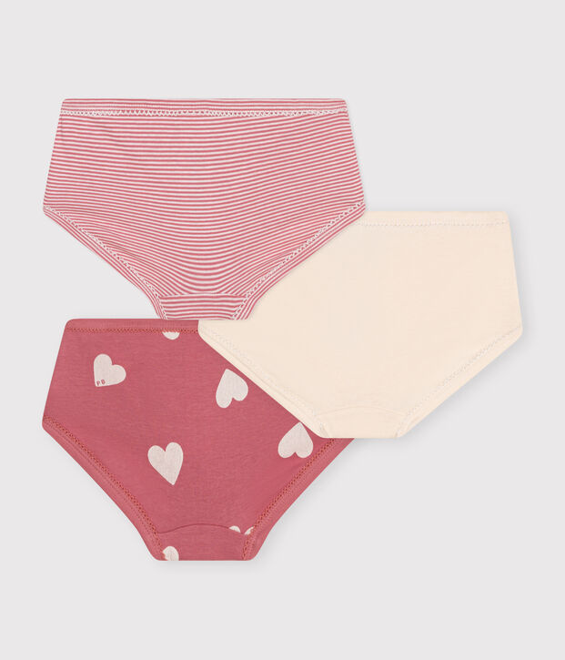 Juego de 3 braguitas de algod&oacute;n de talle alto con coraz&oacute;n para ni&ntilde;a multicolor