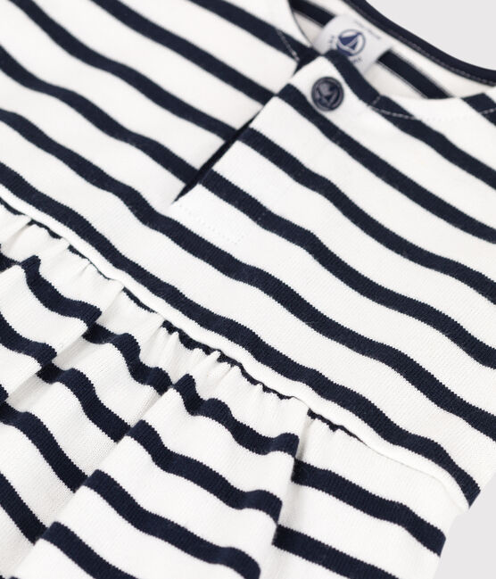 Polo de manga corta a rayas marineras de jersey para bebé blanco MARSHMALLOW/azul SMOKING