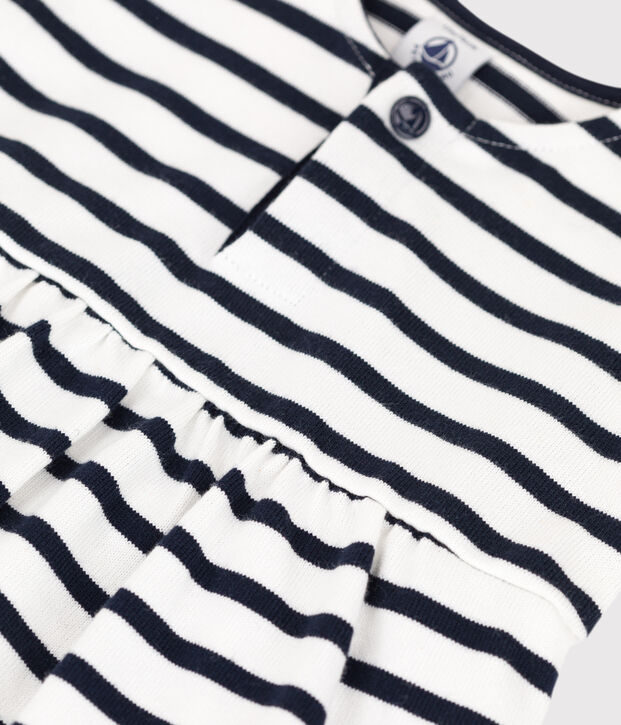 Polo de manga corta a rayas marineras de jersey para beb&eacute; blanco/azul