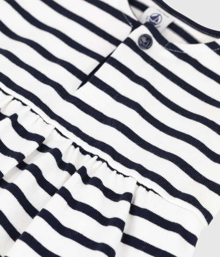 Polo de manga corta a rayas marineras de jersey para beb&eacute; blanco/azul